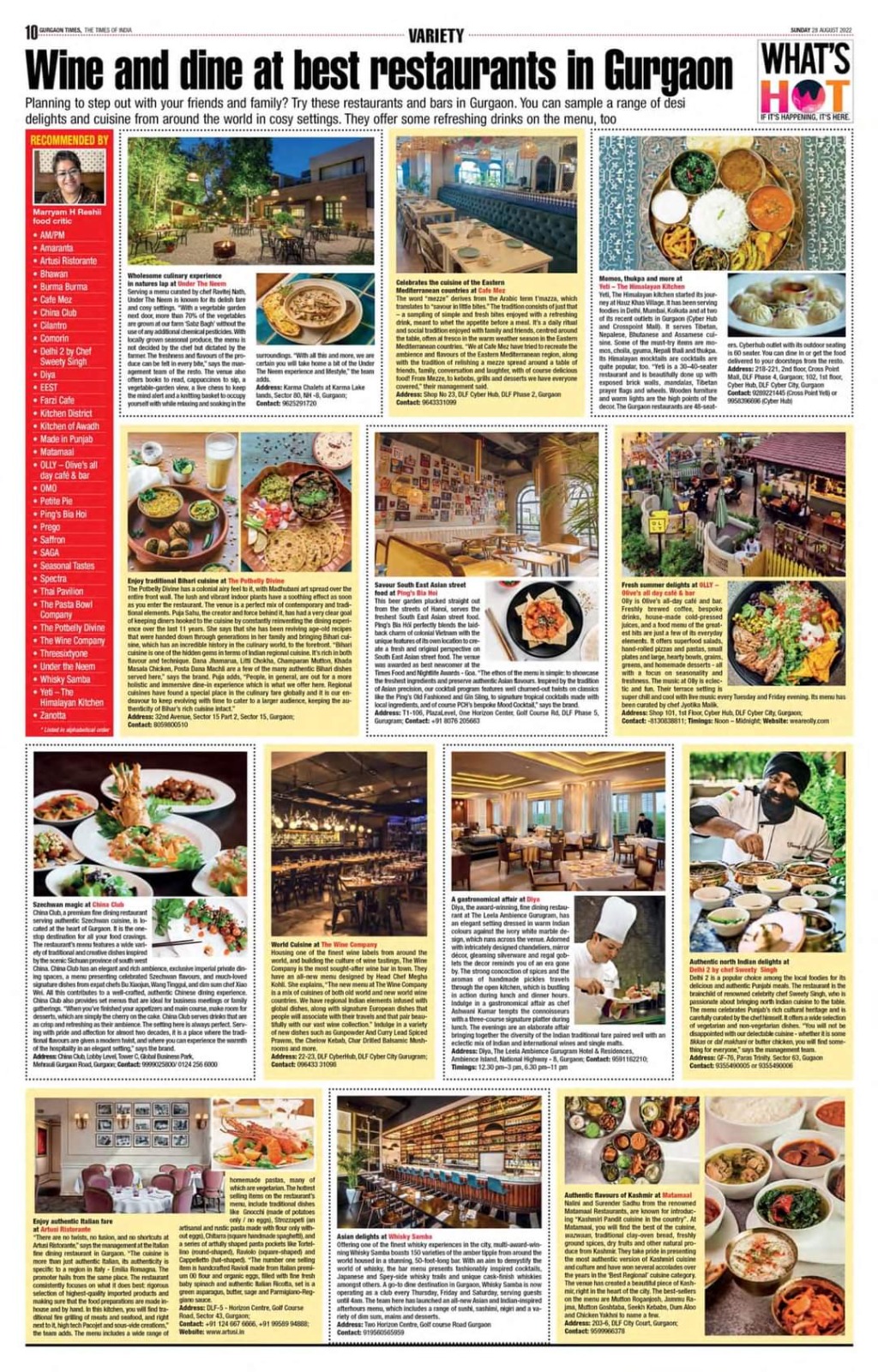 Restaurant recommendation feature